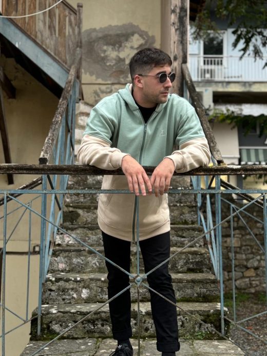 Hooded Jacket Mint Green x Beige - Image 3