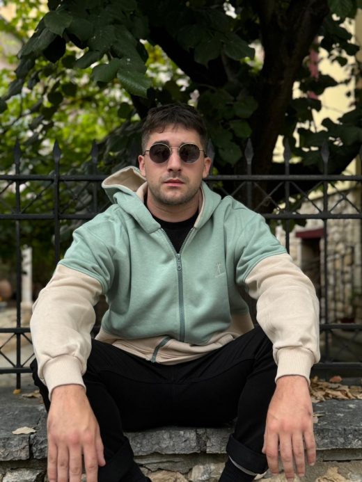 Hooded Jacket Mint Green x Beige