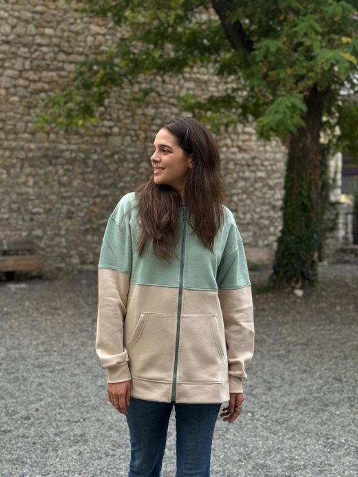 Hooded Jacket Mint Green x Beige - Image 2